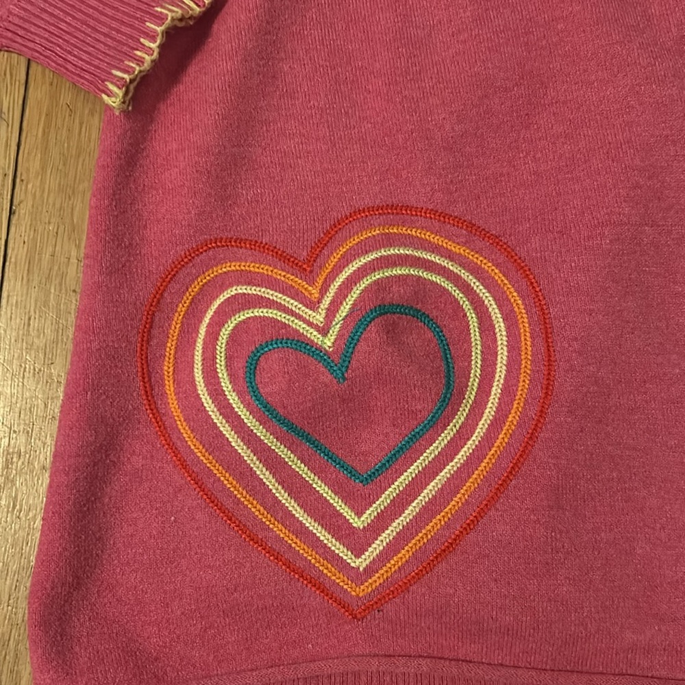 Kerri Rosenthal Size S Cardigan Sweater Pink Rainbow Heart Open Artsy XOKR - Picture 3 of 6